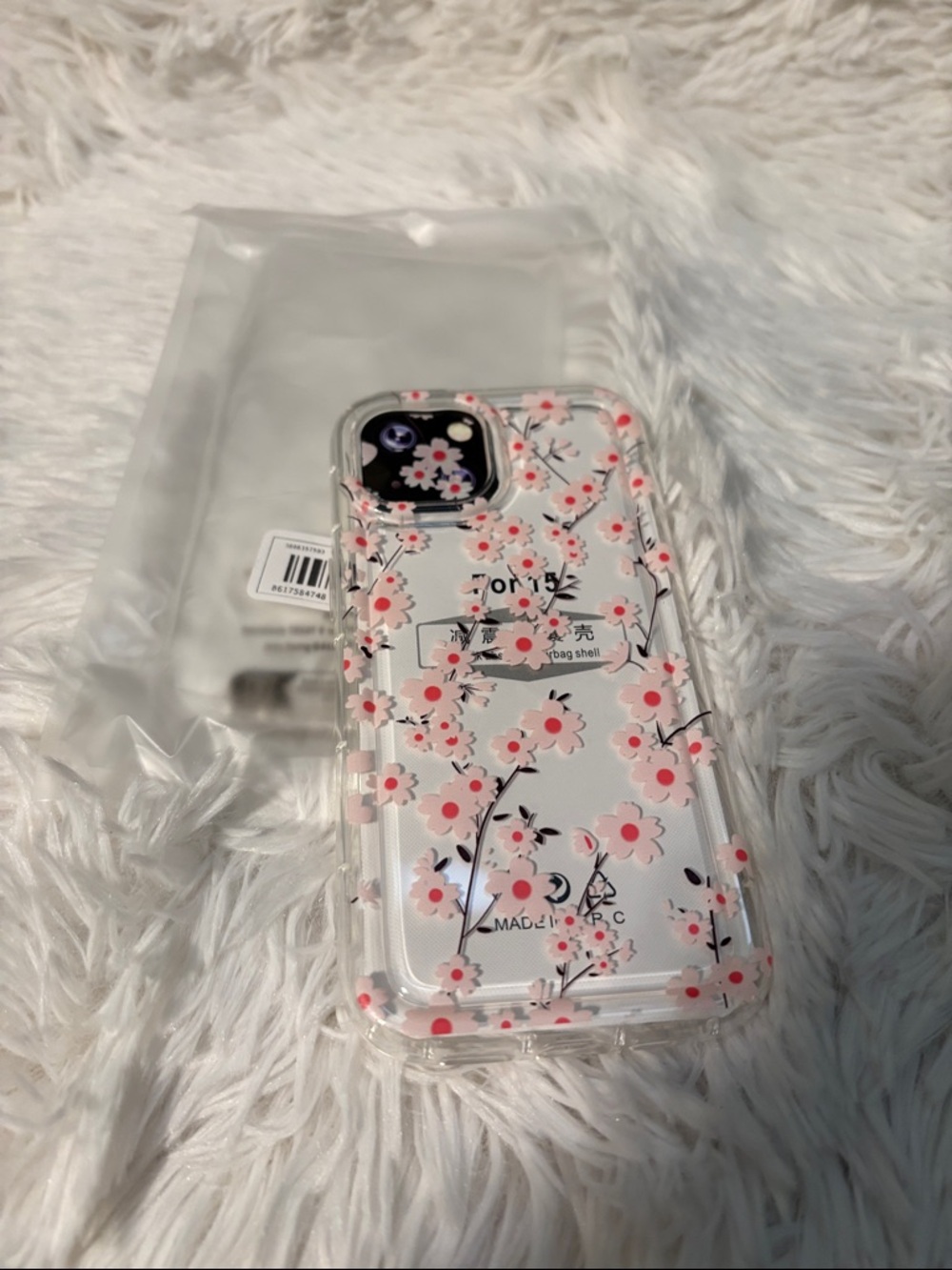Clear Floral iPhone 15 Case with Pink Cherry Blossom Design